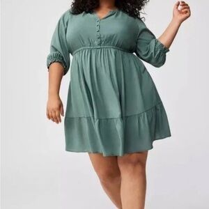 Torrid Womens Mini Challis Shirt Dress Dark Forest Green 3X